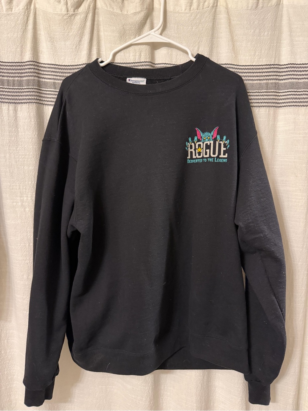 Champion Black Crewneck Sweatshirt with Colorful Rogue Chest Graphic